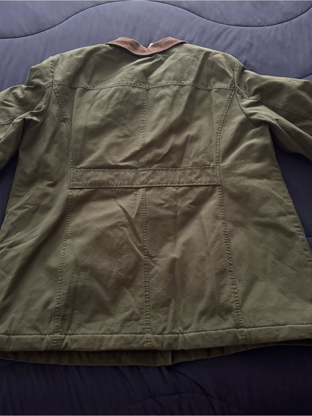 L.L. Bean Olive Green Utility Jacket with Brown Cord Collar - Picture 2 of 10